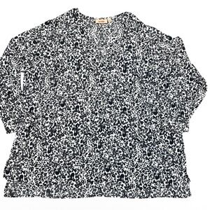 EVRI Black White Leopard Print Blouse 3X Flowy Boho Tunic Top Plus Size